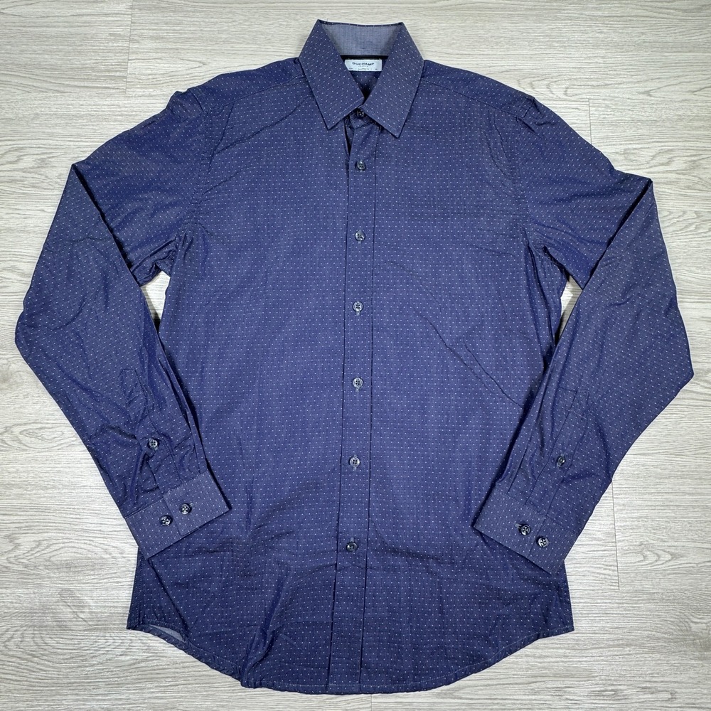 Duchamp Mens Button Down‎ Shirt Tailored Fit Purple 15/M Micro Diamond Print